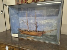 Antique model scratch built two mast sailing ship Nautilus 19th century in case