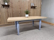 Loaf Bread Kitchen Dining Table, Solid Oak, Natural & Limed Waxed, Grey Legs
