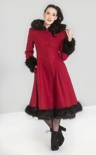 Hell Bunny Elvira Dramatic Statement Long Hooded Vintage Fur Collar Winter Coat