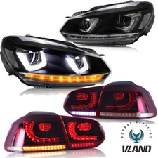 Headlights+Red Tail Lights+LED Bulbs For 2008-2013 G0lf VI MK6 W/Sequential