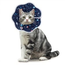 Cat/Small Dog Recovery Collar/Soft Cone, Blue Space, Medium, Flexible/Adjustable