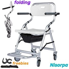 Wheeled Mobile Toilet Commode,Shower Chair Wheelchair Footrests w/ Backrest Gift