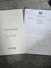 Concorde menu signed by Margaret Thatcher 1995
