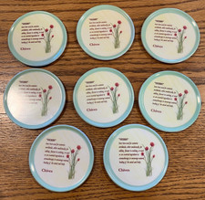 Set of  8 Vintage Melamine Coasters Botanical Herb Design Retro 1970s/80s