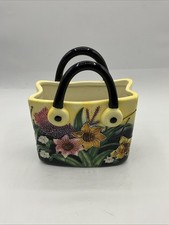 Old Tipton Ware Tube Lined Ceramic Summer Bouquet Purse Vase Tote Bag (SN)