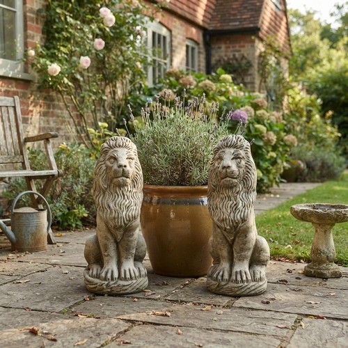 Stone garden lion - garden, ornaments