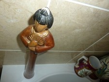 CHINESE-JAPANESE 59CM WOODEN TABLE STAFF?WITH CARVED TRADITIONAL FEMALE WITH FAN