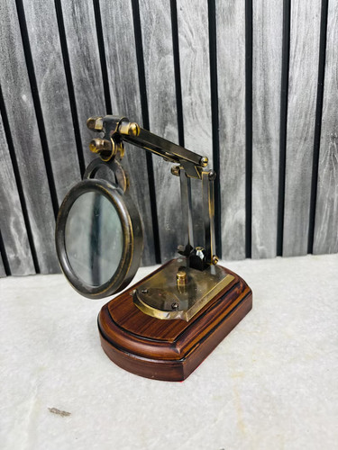 Brass magnifying glass - brass, wooden