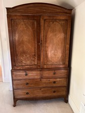 Georgian Antique Mahogany Linen Press Cupboard Chest Drawer Wardrobe Armoire