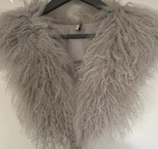 TOPSHOP Woman’s Mongolian MINI Sheepskin SCARF Shearling Curly WOOL Fur COLLAR 