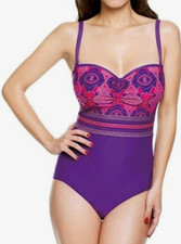Panache Savannah Purple Swimsuit Hidden Bra 32E Underwired Padded Cups Multiway