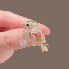 Crystal Coloured Bird Brooch