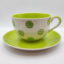 Large Cup & Saucer Whittard Of Chelsea Lime Green Spots 500ml Christmas Gift