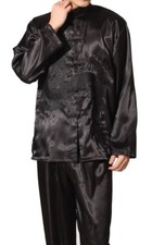 UK Stock Black or White Chinese Kong Fu Tai Chi Dragon Embroidary Satin Suit 