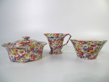 Vintage James Kent Fenton Du Barry Chintz Floral Tureen Creamer & Sugar Bowl Set