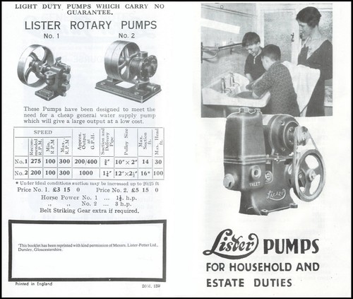 Lister pumps for - household, and