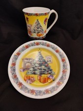 Rare Aynsley Christmas Collection Christmas Tree Plate & Mug Set Excellent Condi
