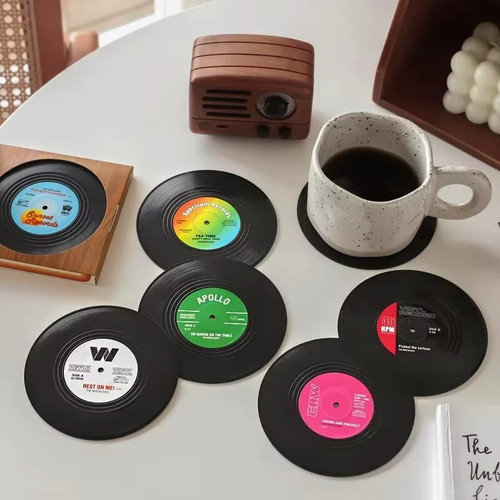 Retro vinyl record coasters - retro,