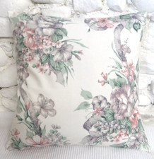 Cushion Cover, Flower Posy, Sage Green, Pink, Mauve, Silver, Cotton, 16".