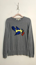 Clements Ribeiro Jumper Size 14 Grey Bird Motif Cotton Cashmere