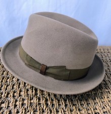 Borsalino Alessandria 1857 Beige/Taupe Trilby Hat With Calf Leather 56cm **VGC**