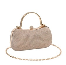 Gold Sparkle Evening Clutch Handbag Formal Party Wedding Bag Jeweled Handle 