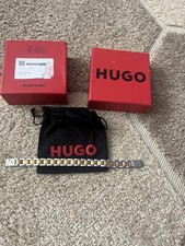 MENS / LADS PRELOVED  HUGO BOSS STAINLESS STEEL /COLOURED LINK BRACELET WITH BOX