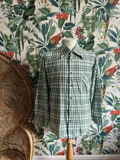 Vintage 1970s Shirt Dagger Collar Mod Rockabilly Checked Plaid Button Through