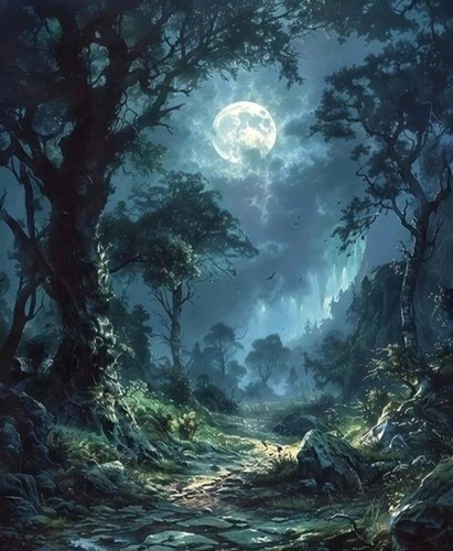 R121 night forest painting - r121,