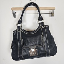 Clarks Navy Blue Leather Shoulder Bag Tote Grab Bag Silver Metal Hardwear