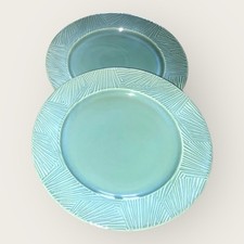 Habitat Green Leaf 2x Dinner Plates 11” Textured Reactive Glaze Discontinued