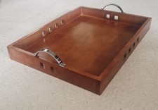 Vintage Serving Tray, Wood, Ply And Chrome Handles, Mid-Century