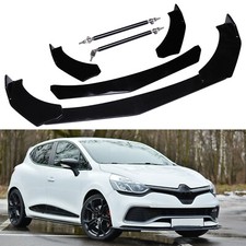 Gloss Front Bumper Lip Spoiler Splitter w/ Strut Rods Body Kit For Renault Clio