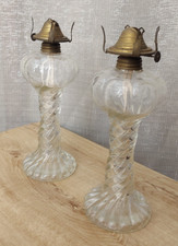 Vintage Oil Lamp Base Pair Of Twisted Glass Oil Lamps With Brass Burner