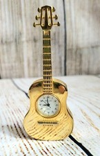 Park Lane Vintage 2000s Miniture Gold Coloured Guitar Clock,