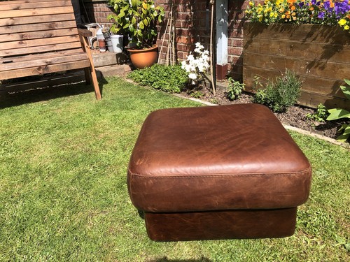 Italian brown leather pouffe - brown,