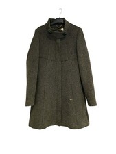 Miss Sixty Tweed Coat Size M Green Brown Winter Coat Wool Blend Pockets Zip Up