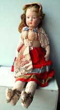 Vintage antique doll handmade cloth papier mache head 1920s 1930s folk costume
