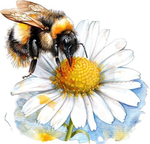 Watercolour daisy bumble bee - daisy,