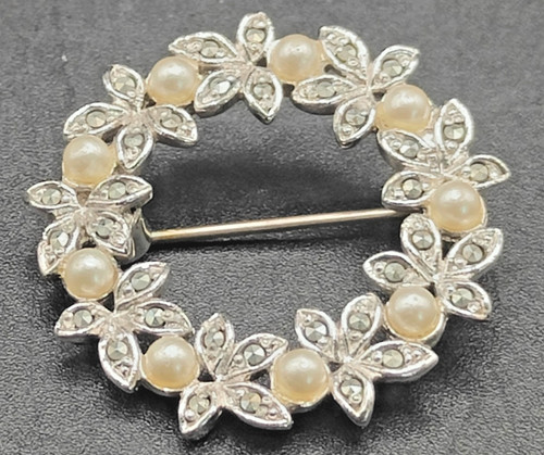 Vintage pearl marcasite - pearl, &