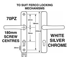 UPVC Door Handle 70mm 70PZ Ferco Sprung Lever Pair Set 180mm Screw Centres