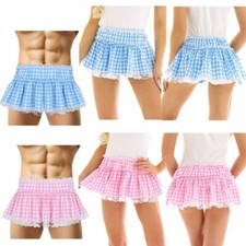 Unisex Sissy Adult Crossdressing Ruffle Micro Mini Skirt for Lingerie Nightwear