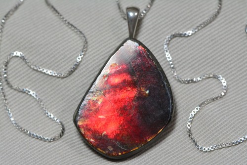 Red ammolite necklace sterling - ammolite,