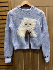 Free People Precious Pets Jumper Blue Cat White Ribbon Sweater New XS RRP £158