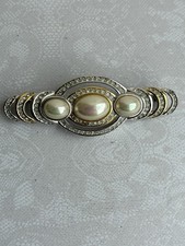 Vintage Grosse Christian Dior Brooch Faux Pearl & Crystal Gold Silver Tone 19.5g