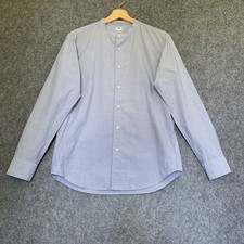 Uniqlo Shirt Mens Grandad Band Collared Blue Long Sleeve Light Cotton Sz S VGC
