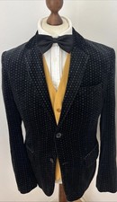 Jack Wills Mens 38R Jacket Black Velvet Tuxedo Smoking Blazer Polka Dot
