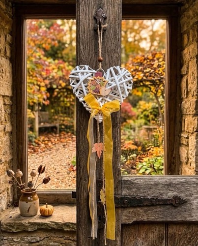 White wicker heart door - white,