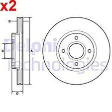 2X Brake Disc DELPHI Fits FORD