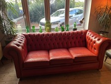 Vintage Red Leather 3 Seater Chesterfield Sofa